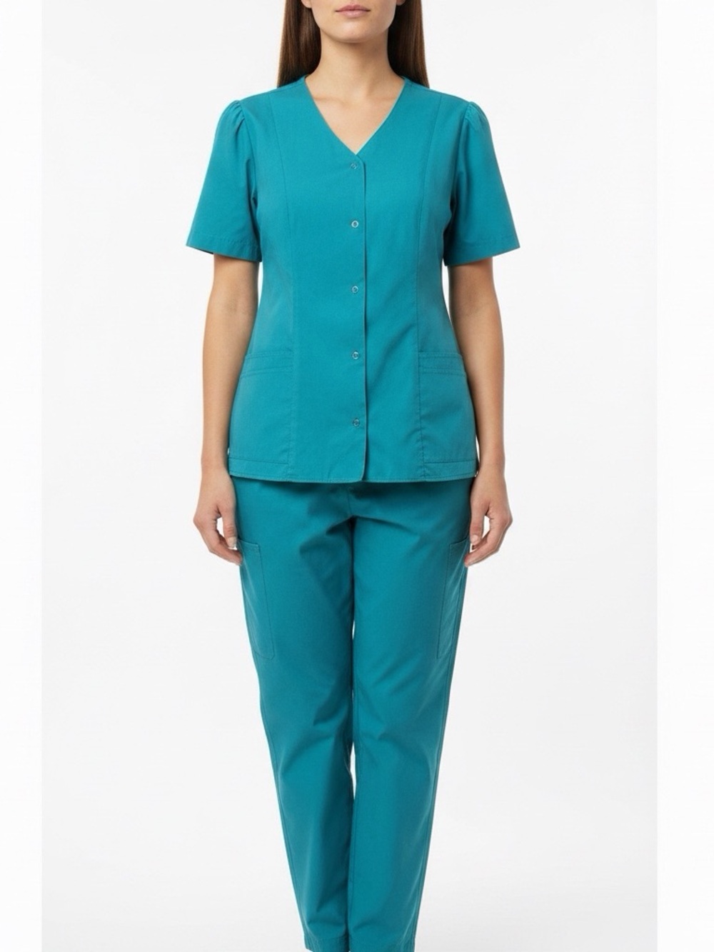 Cherokee Teal Medical Scrub Set - Solid Teal Top & Pants